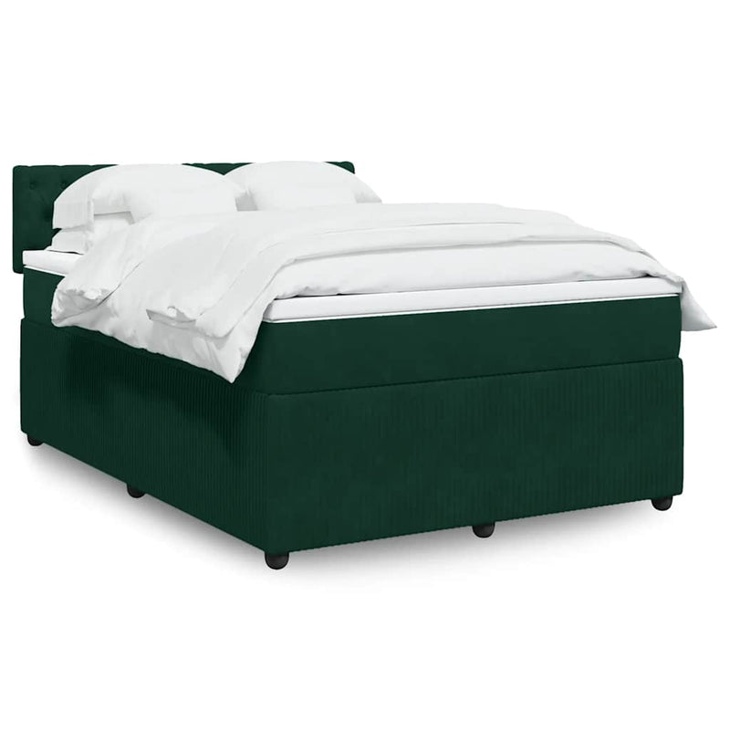 Pat box spring cu saltea, verde închis, 140x190 cm, catifea