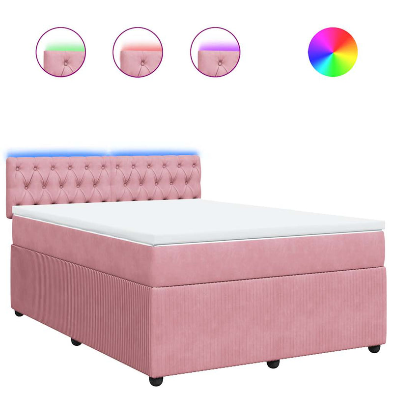 Pat box spring cu saltea, roz, 140x190 cm, catifea