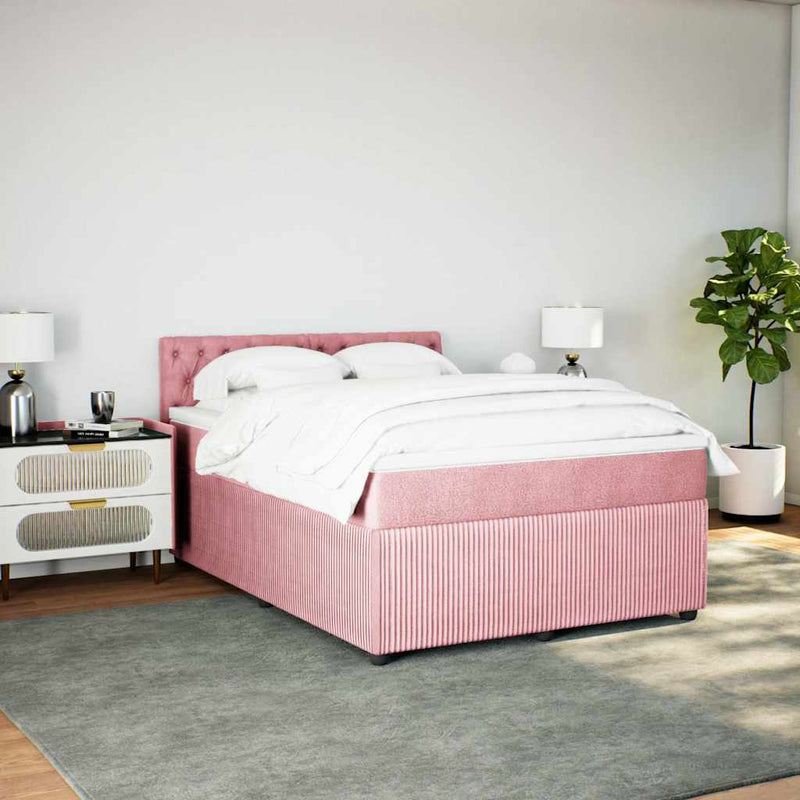 Pat box spring cu saltea, roz, 140x190 cm, catifea