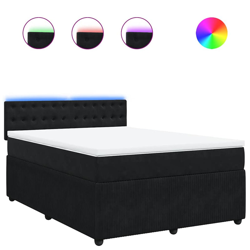 Pat box spring cu saltea, negru, 140x190 cm, catifea