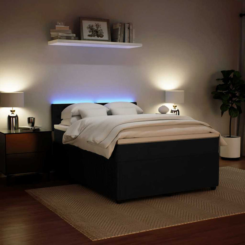 Pat box spring cu saltea, negru, 140x190 cm, catifea
