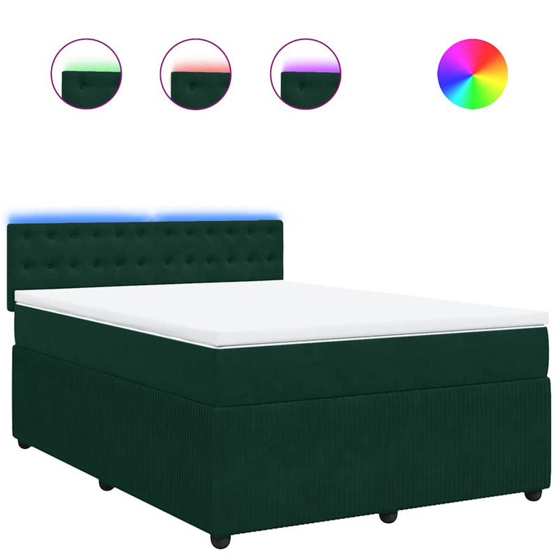 Pat box spring cu saltea, verde închis, 140x190 cm, catifea