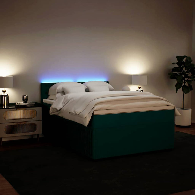 Pat box spring cu saltea, verde închis, 140x190 cm, catifea