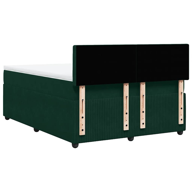Pat box spring cu saltea, verde închis, 140x190 cm, catifea