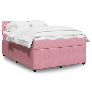 Pat box spring cu saltea, roz, 140x190 cm, catifea