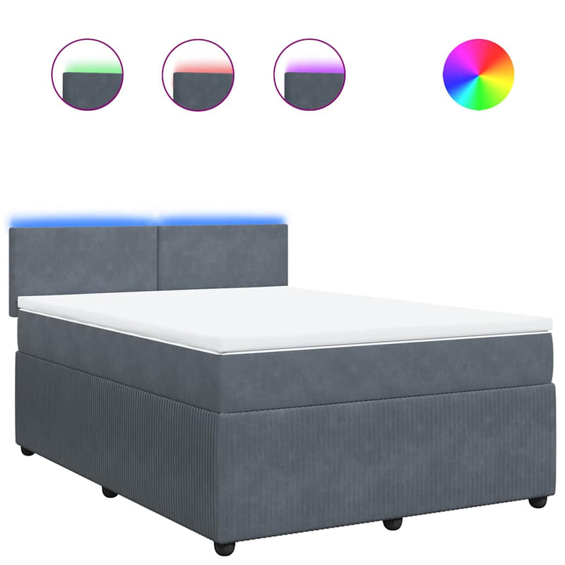 Pat box spring cu saltea, gri închis, 140x200 cm, catifea