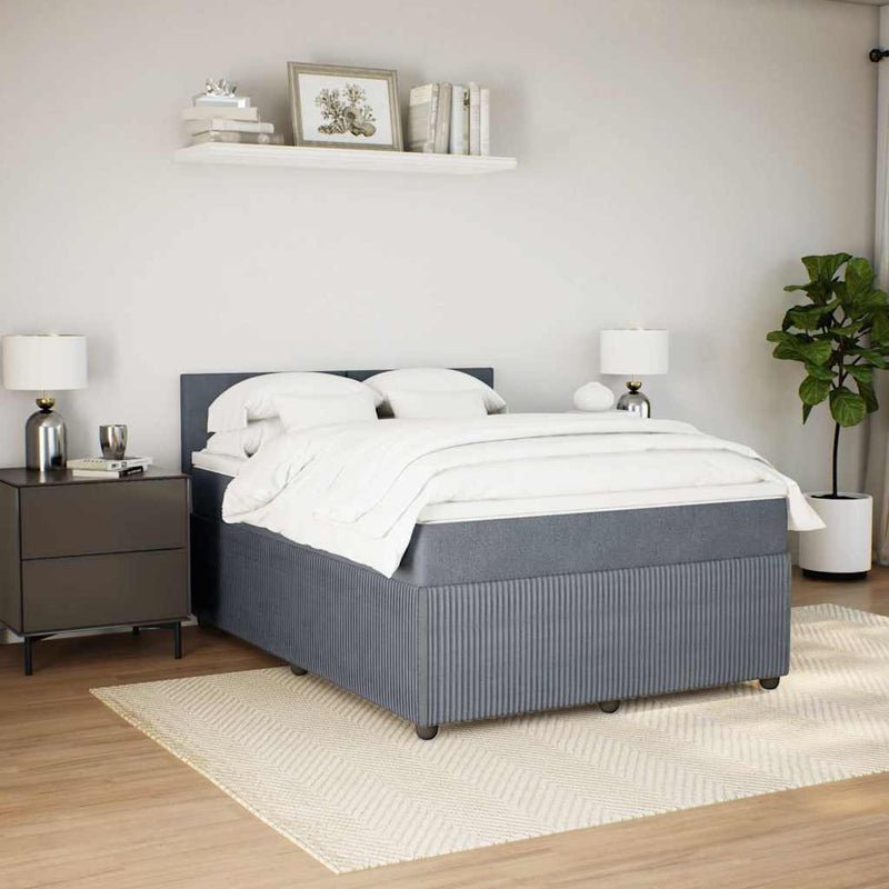 Pat box spring cu saltea, gri închis, 140x200 cm, catifea