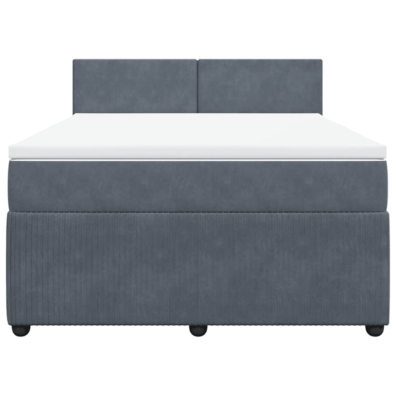 Pat box spring cu saltea, gri închis, 140x200 cm, catifea