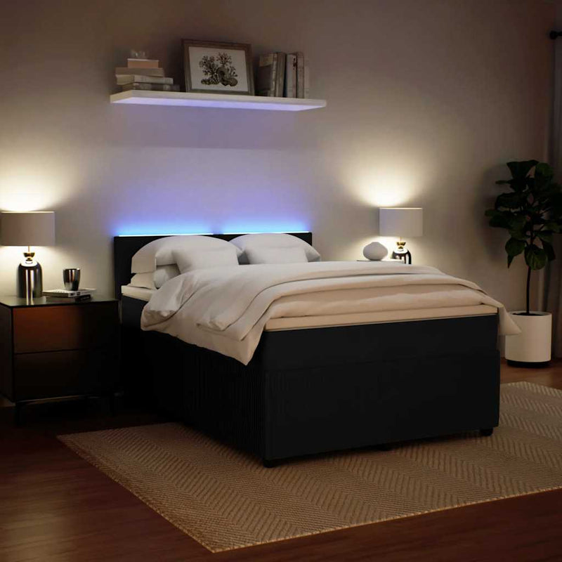 Pat box spring cu saltea, negru, 140x200 cm, catifea