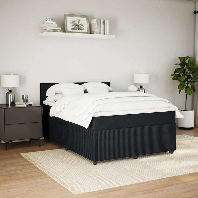Pat box spring cu saltea, negru, 140x200 cm, catifea