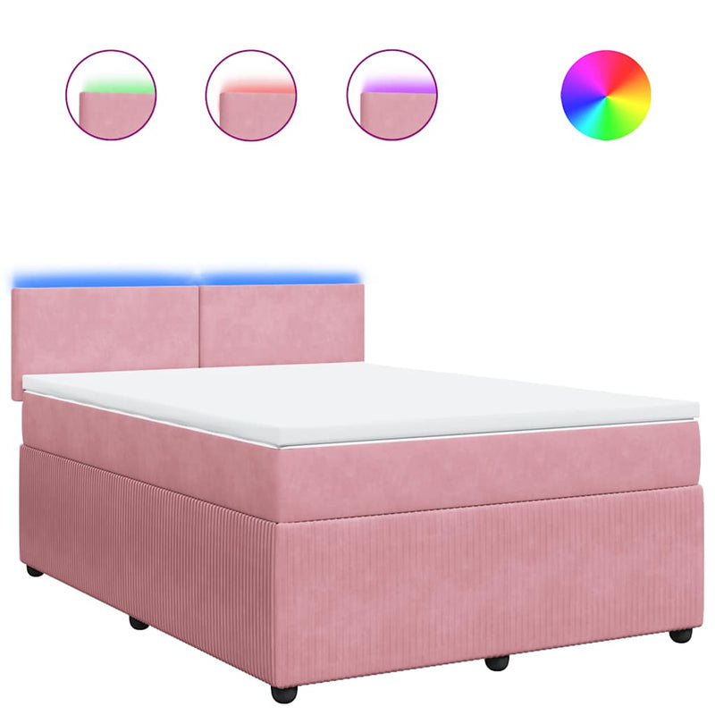 Pat box spring cu saltea, roz, 140x200 cm, catifea