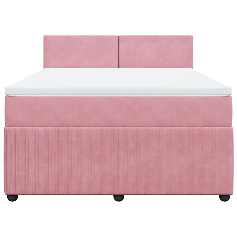 Pat box spring cu saltea, roz, 140x200 cm, catifea