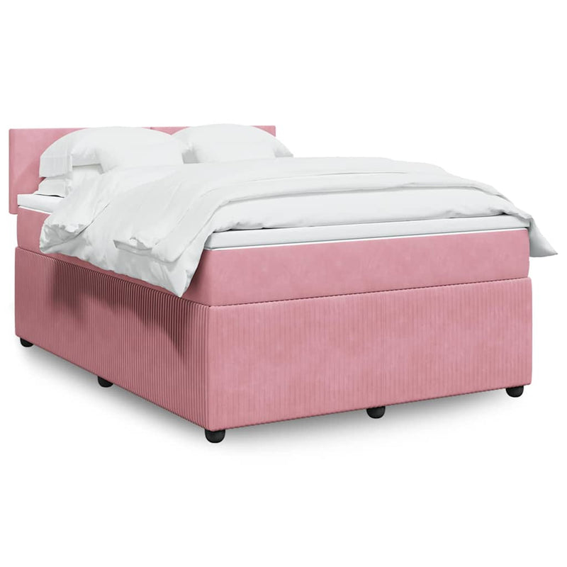 Pat box spring cu saltea, roz, 140x200 cm, catifea