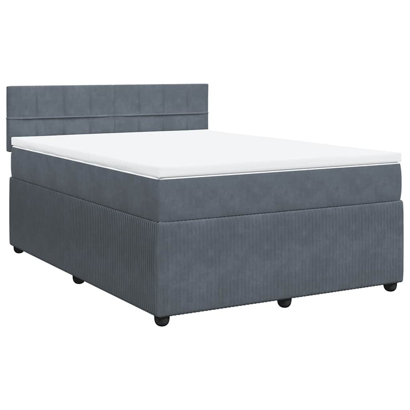 Pat box spring cu saltea, gri închis, 140x200 cm, catifea