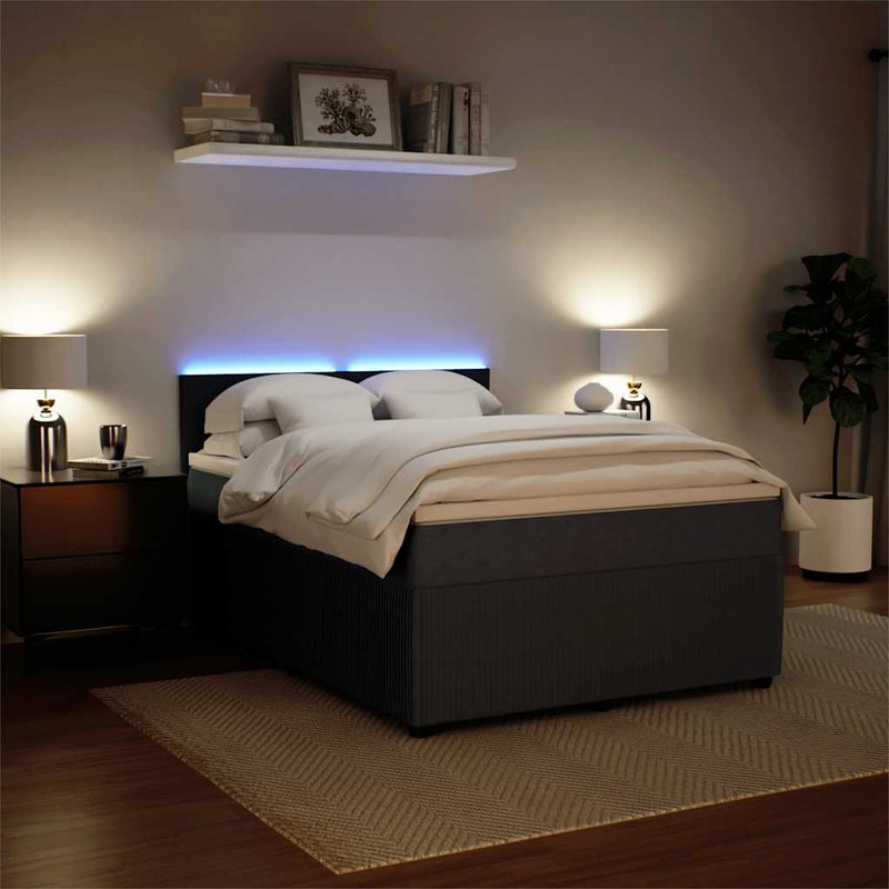 Pat box spring cu saltea, gri închis, 140x200 cm, catifea