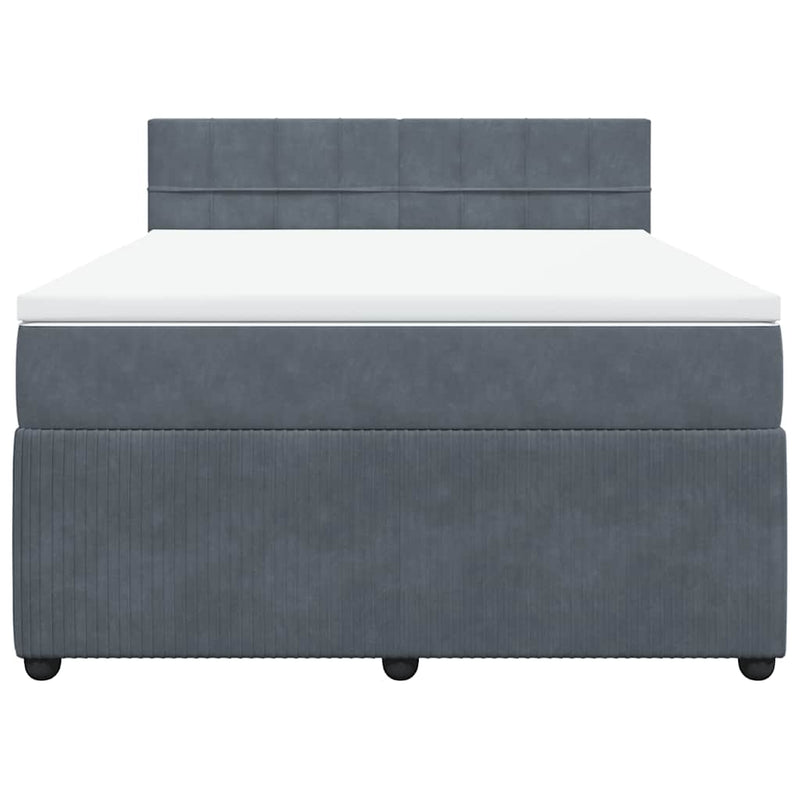 Pat box spring cu saltea, gri închis, 140x200 cm, catifea