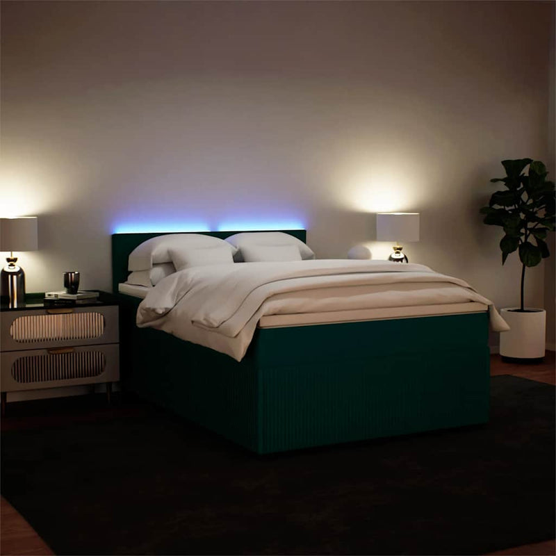 Pat box spring cu saltea, verde închis, 140x200 cm, catifea