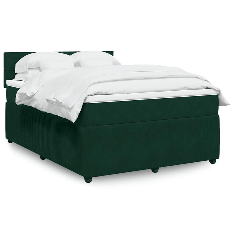 Pat box spring cu saltea, verde închis, 140x200 cm, catifea