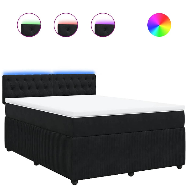 Pat box spring cu saltea, negru, 140x200 cm, catifea