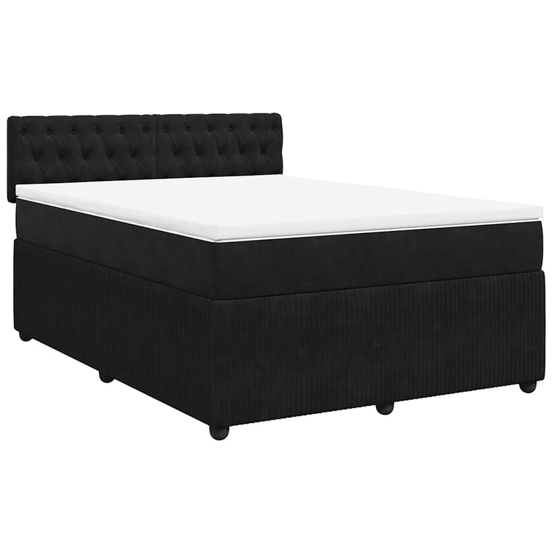 Pat box spring cu saltea, negru, 140x200 cm, catifea