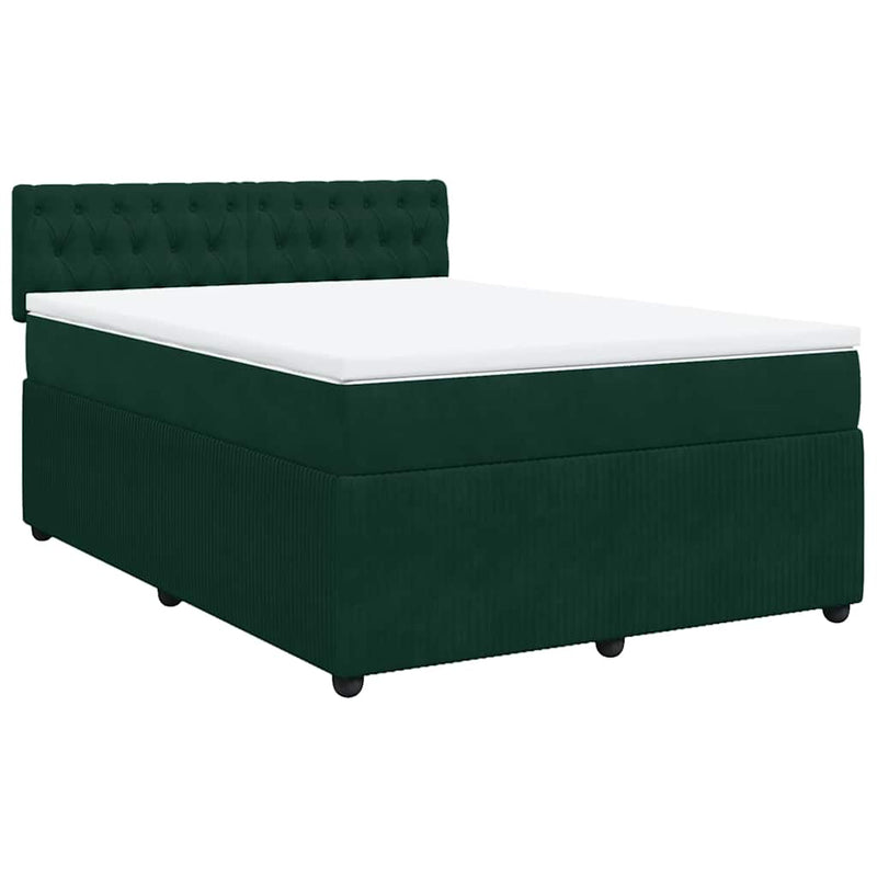 Pat box spring cu saltea, verde închis, 140x200 cm, catifea