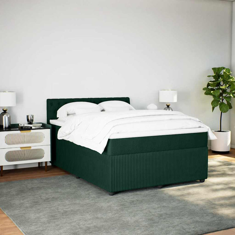 Pat box spring cu saltea, verde închis, 140x200 cm, catifea