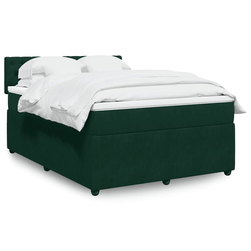 Pat box spring cu saltea, verde închis, 140x200 cm, catifea