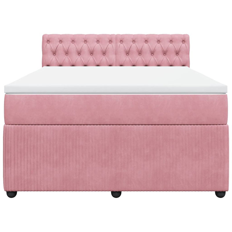 Pat box spring cu saltea, roz, 140x200 cm, catifea