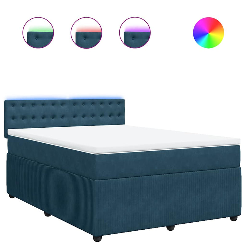 Pat box spring cu saltea, albastru, 140x200 cm, catifea