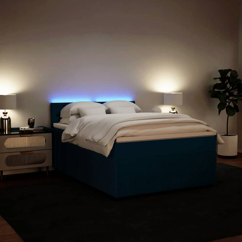 Pat box spring cu saltea, albastru, 140x200 cm, catifea