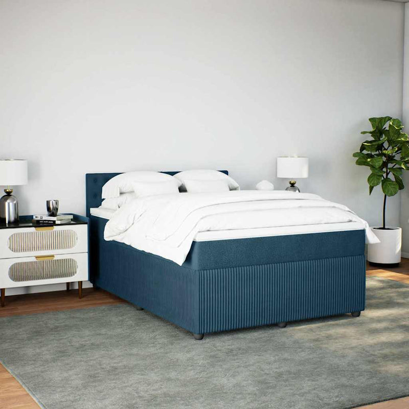 Pat box spring cu saltea, albastru, 140x200 cm, catifea