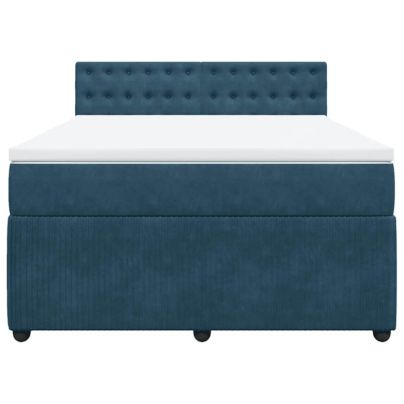 Pat box spring cu saltea, albastru, 140x200 cm, catifea