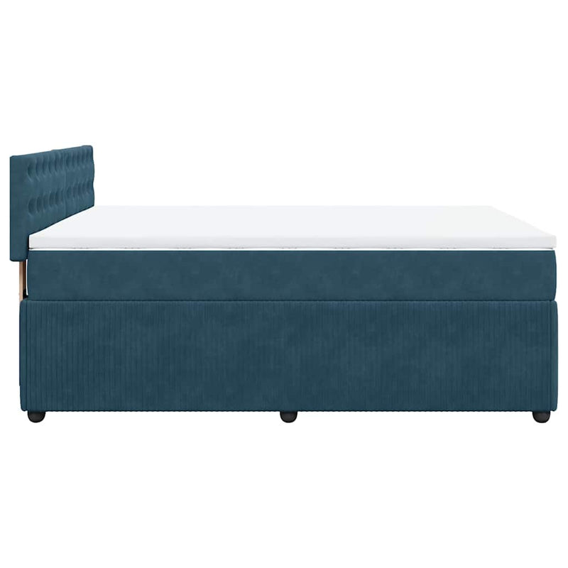 Pat box spring cu saltea, albastru, 140x200 cm, catifea