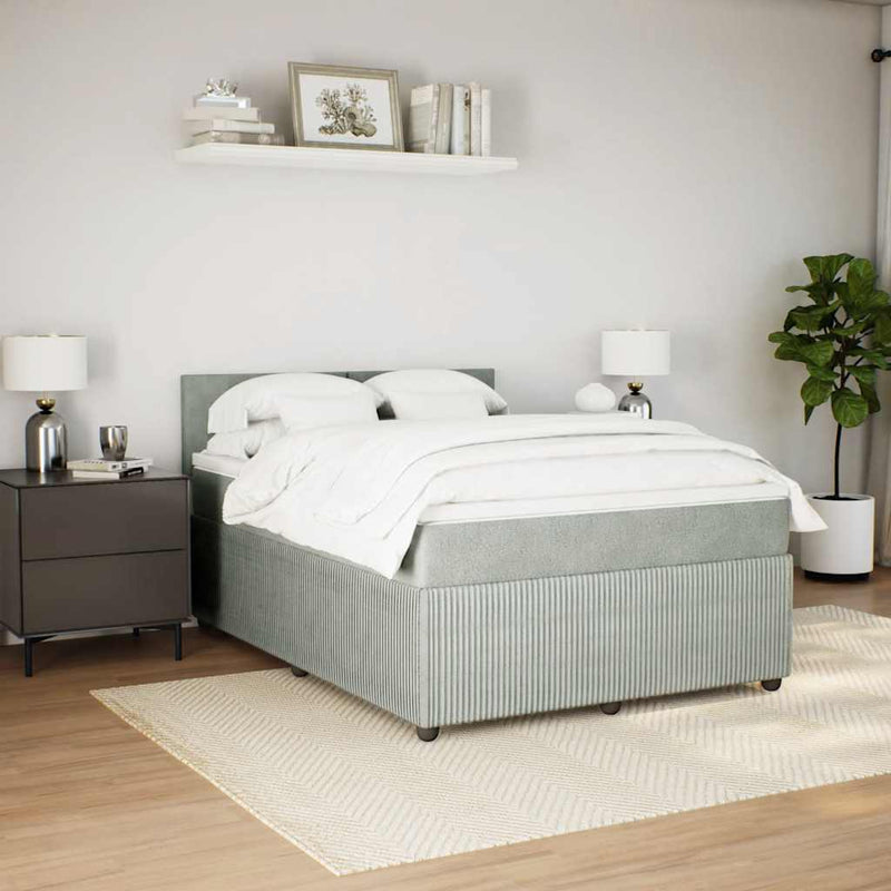 Pat box spring cu saltea, gri deschis, 160x200 cm, catifea
