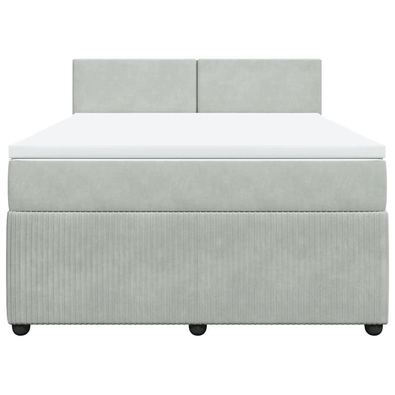 Pat box spring cu saltea, gri deschis, 160x200 cm, catifea