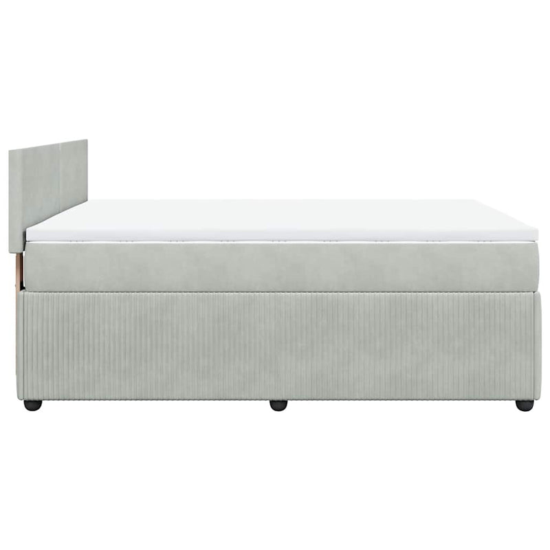 Pat box spring cu saltea, gri deschis, 160x200 cm, catifea