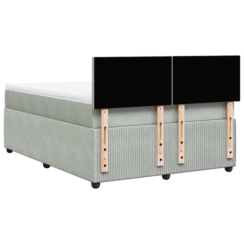 Pat box spring cu saltea, gri deschis, 160x200 cm, catifea