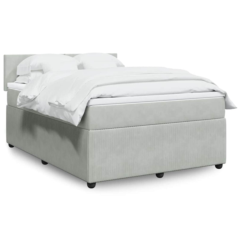 Pat box spring cu saltea, gri deschis, 160x200 cm, catifea