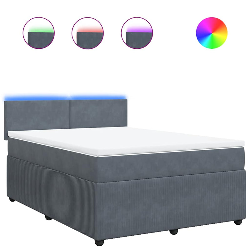 Pat box spring cu saltea, gri închis, 160x200 cm, catifea
