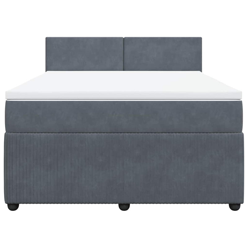 Pat box spring cu saltea, gri închis, 160x200 cm, catifea