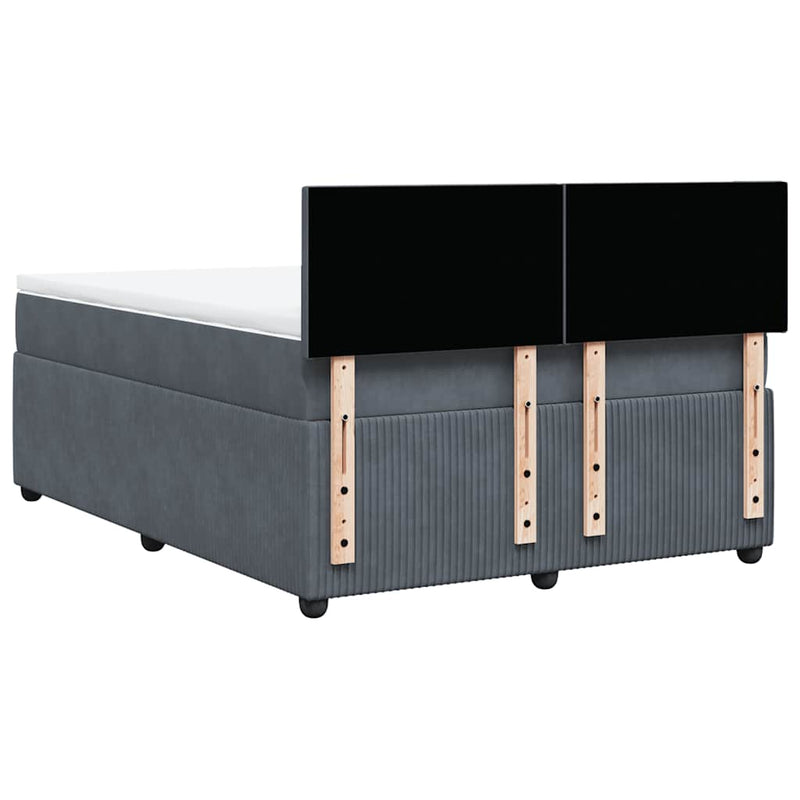 Pat box spring cu saltea, gri închis, 160x200 cm, catifea