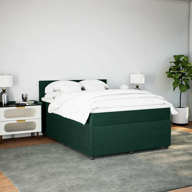 Pat box spring cu saltea, verde închis, 160x200 cm, catifea