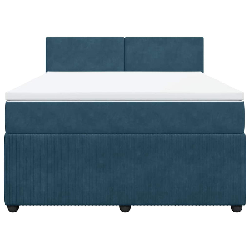 Pat box spring cu saltea, albastru, 160x200 cm, catifea