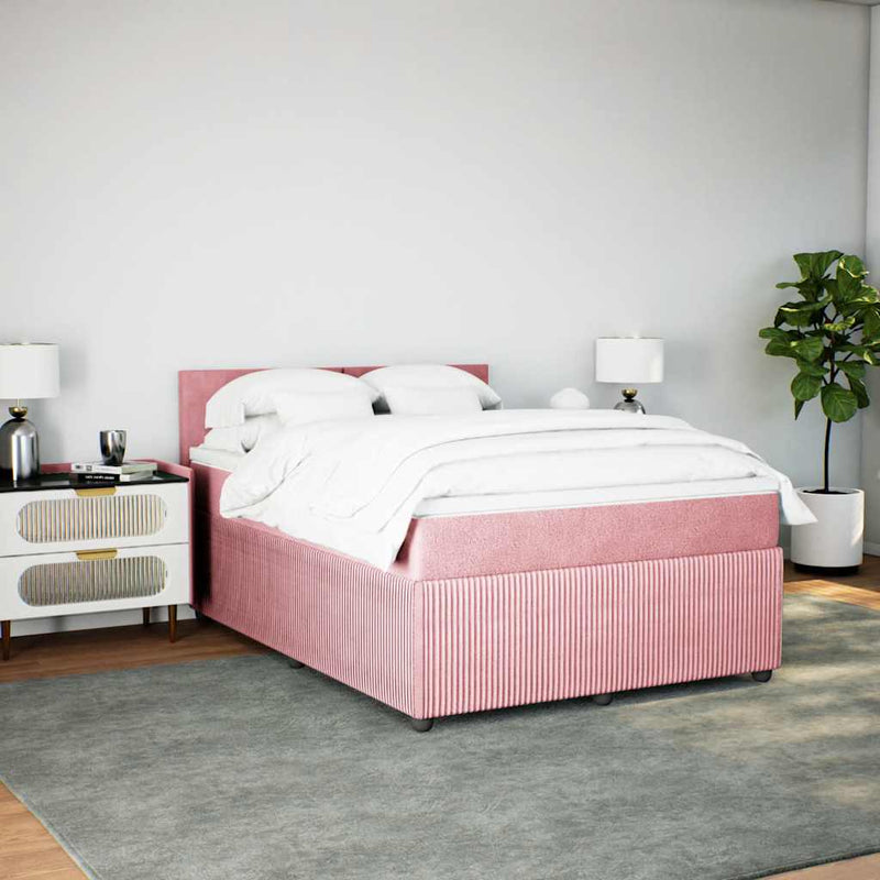 Pat box spring cu saltea, roz, 160x200 cm, catifea