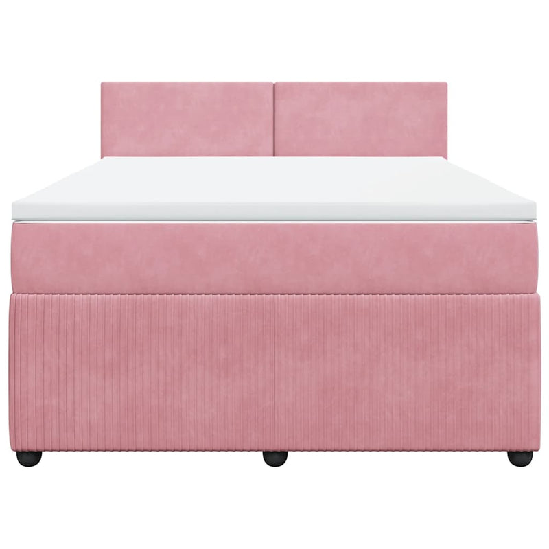 Pat box spring cu saltea, roz, 160x200 cm, catifea