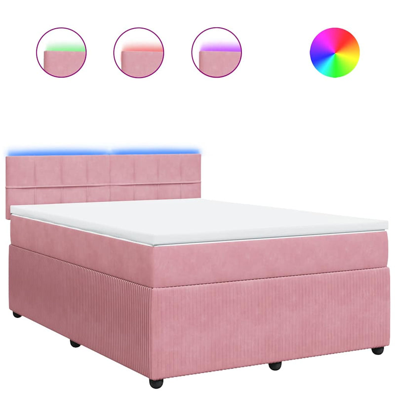 Pat box spring cu saltea, roz, 160x200 cm, catifea