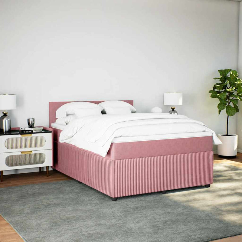 Pat box spring cu saltea, roz, 160x200 cm, catifea