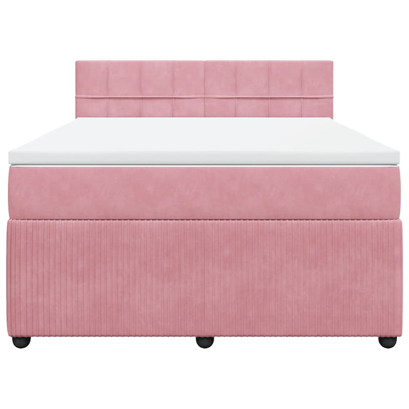 Pat box spring cu saltea, roz, 160x200 cm, catifea