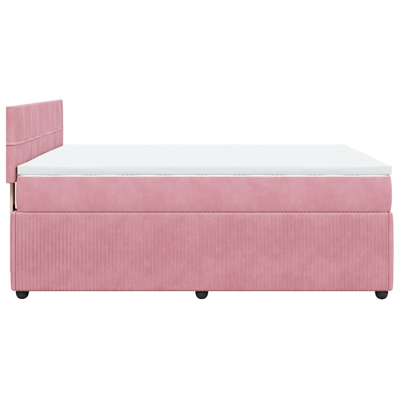 Pat box spring cu saltea, roz, 160x200 cm, catifea