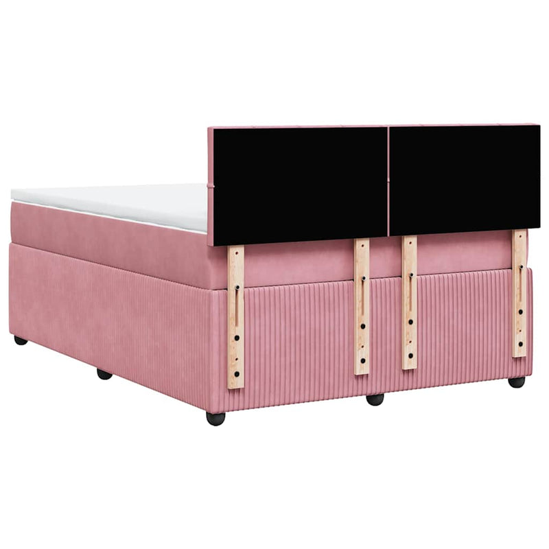 Pat box spring cu saltea, roz, 160x200 cm, catifea